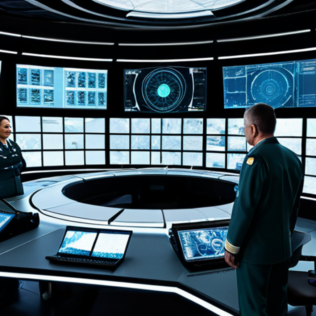 방산업체 매출 순위 - Modern Military Technology**
"A futuristic military command center, showcasing advanced displays of...