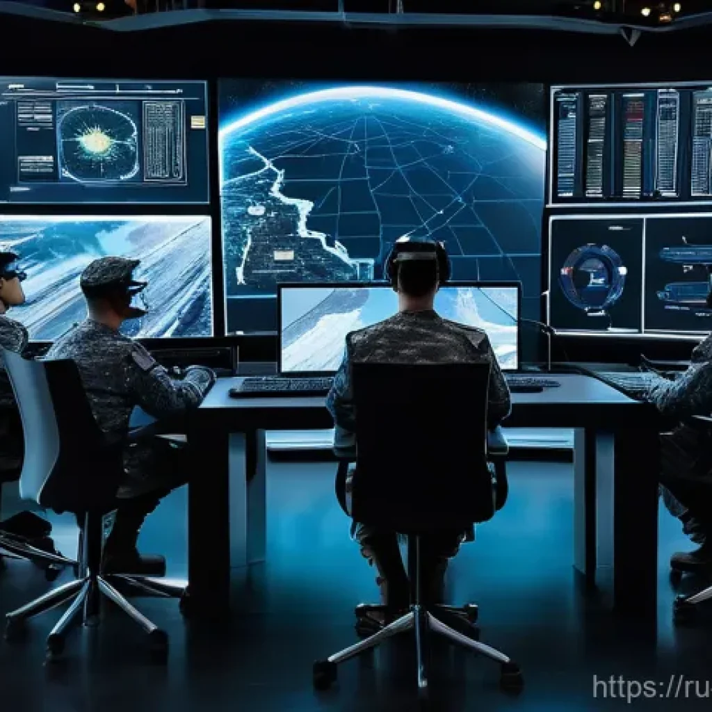 군사 데이터 링크 시스템 분석 - **Prompt: High-Tech Military Command Center**
A highly advanced, brightly lit military command c...