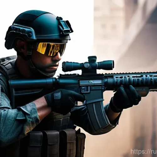 Home 21 군용 소총 종류 - **Prompt:** A focused, determined male soldier, mid-shot, in a dynamic urban training environment. H...