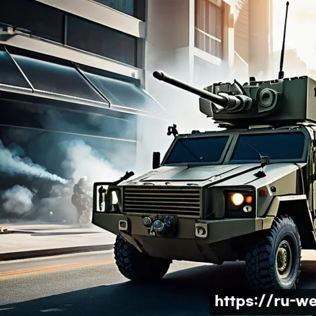 고출력 마이크로파 무기 연구 - A highly detailed futuristic military scene depicting a mobile microwave weapon system mounted on an...