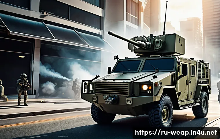 고출력 마이크로파 무기 연구 - A highly detailed futuristic military scene depicting a mobile microwave weapon system mounted on an...