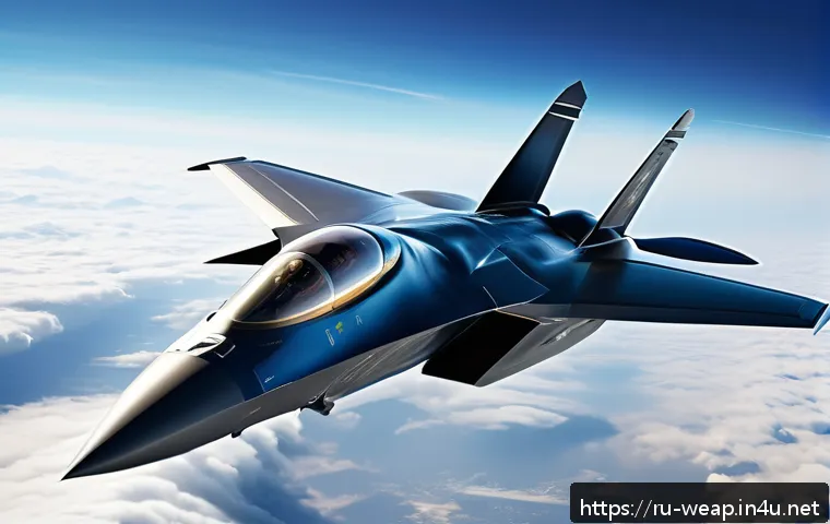 차세대 전투기 성능 비교 - A sleek fifth-generation fighter jet flying at supersonic speed above the clouds, showcasing advance...