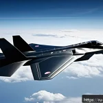 스텔스 기술의 원리 - A futuristic stealth military aircraft in flight over a cloudy sky, featuring sharp angular shapes a...