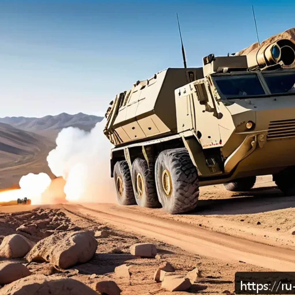 다목적 로켓 시스템 비교 - A highly detailed military scene showcasing a modern wheeled HIMARS multiple rocket launcher system ...